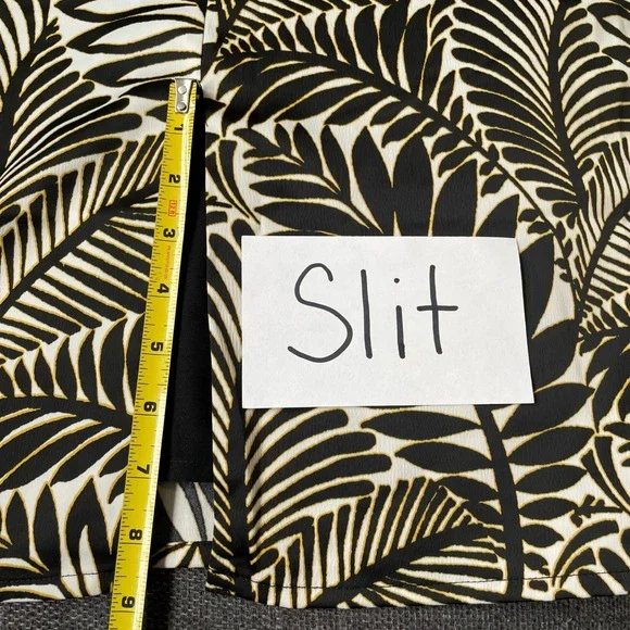 Avec Les Filles Halter Midi Dress Palm Leaf Tropical Size 10 Satin Black Gold - Picture 11 of 13